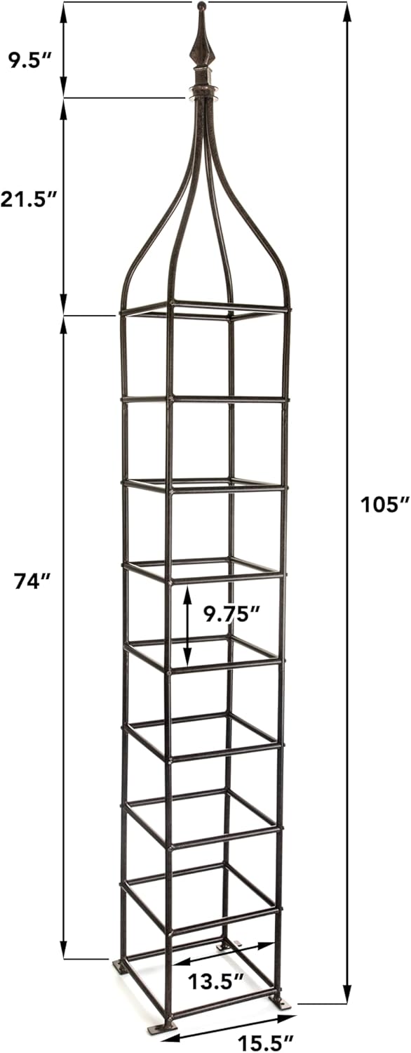 Trellis Obelisk Tall 15.5" Square x 105" H Metal Garden Decor Vertical Yard Art for Roses Climbing Plants Weather Resistant