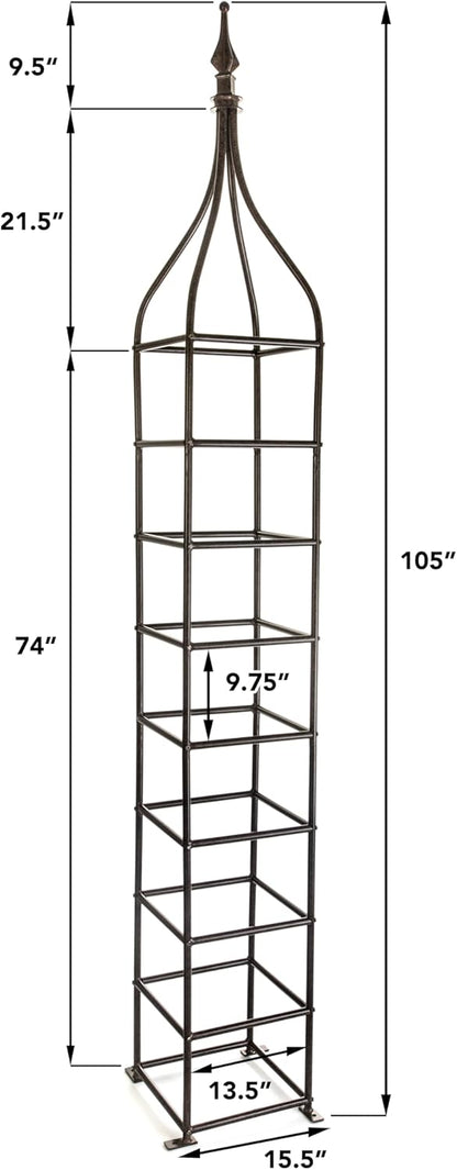 Trellis Obelisk Tall 15.5" Square x 105" H Metal Garden Decor Vertical Yard Art for Roses Climbing Plants Weather Resistant