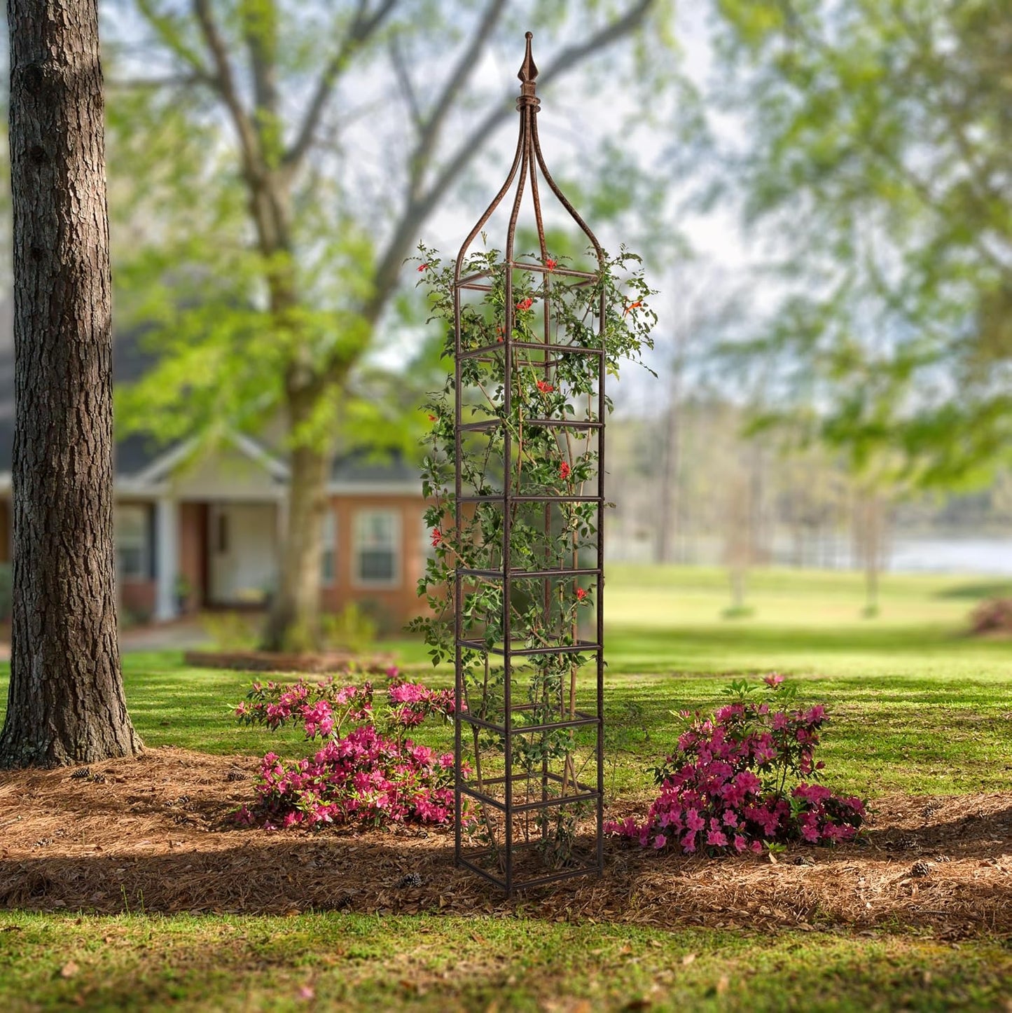 Trellis Obelisk Tall 15.5" Square x 105" H Metal Garden Decor Vertical Yard Art for Roses Climbing Plants Weather Resistant