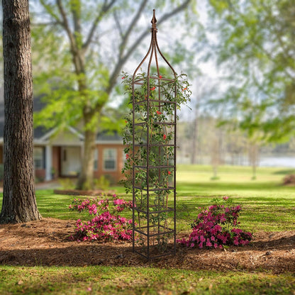 Trellis Obelisk Tall 15.5" Square x 105" H Metal Garden Decor Vertical Yard Art for Roses Climbing Plants Weather Resistant