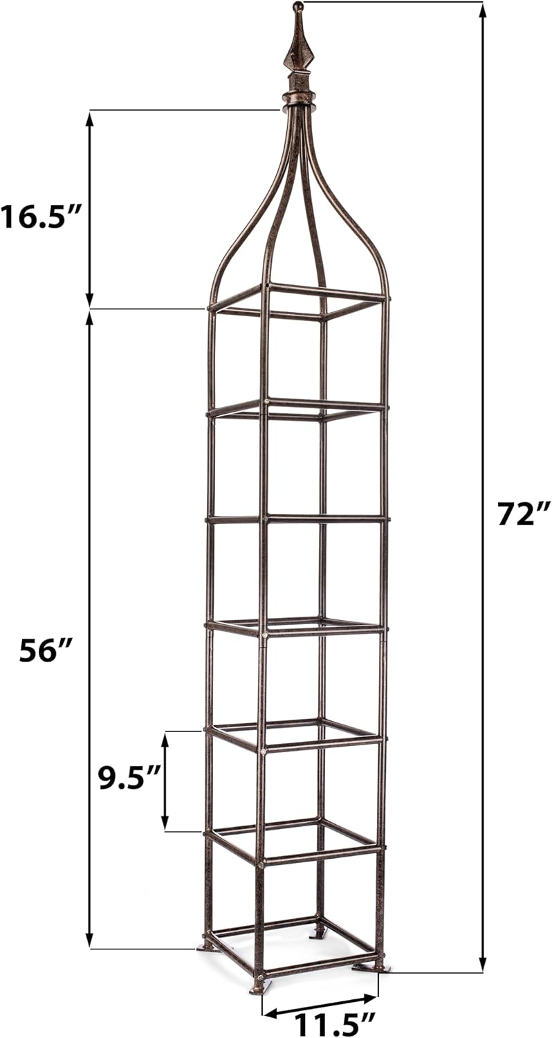 Trellis Obelisk Tall 15.5" Square x 105" H Metal Garden Decor Vertical Yard Art for Roses Climbing Plants Weather Resistant