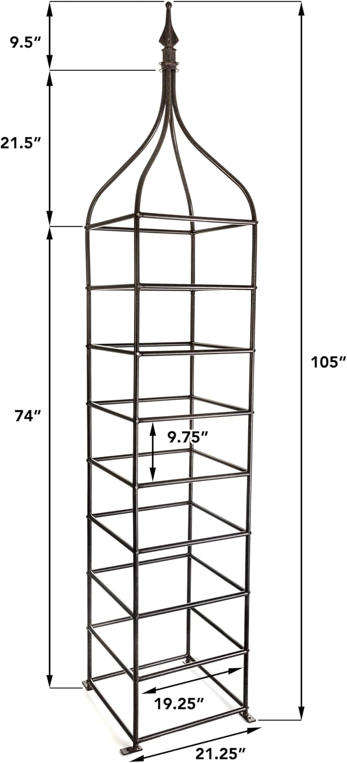 Trellis Obelisk Tall 15.5" Square x 105" H Metal Garden Decor Vertical Yard Art for Roses Climbing Plants Weather Resistant