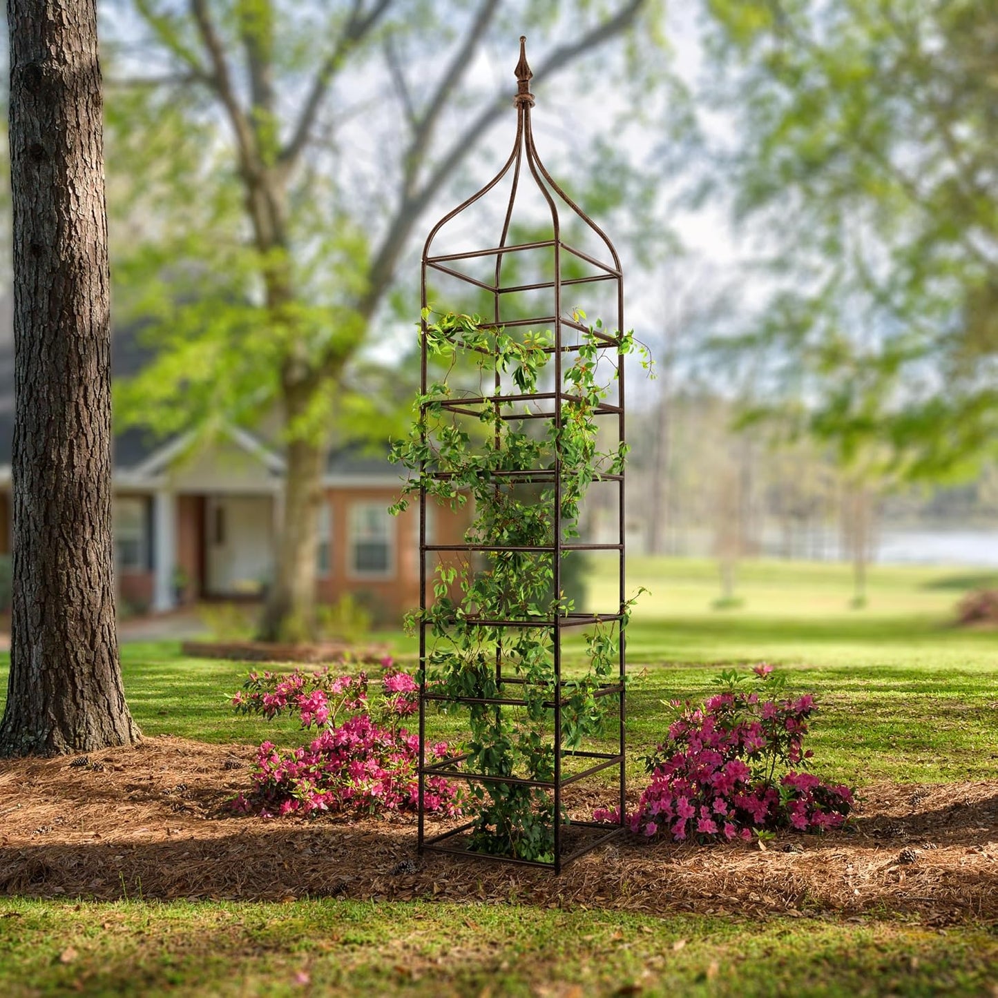 Trellis Obelisk Tall 15.5" Square x 105" H Metal Garden Decor Vertical Yard Art for Roses Climbing Plants Weather Resistant