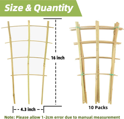 10 Pack 16" Bamboo Trellis for Climbing Plants, Fan-Shaped Plant Support
