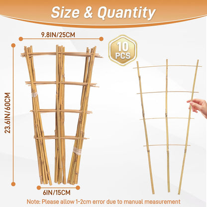 10 Pack 16" Bamboo Trellis for Climbing Plants, Fan-Shaped Plant Support