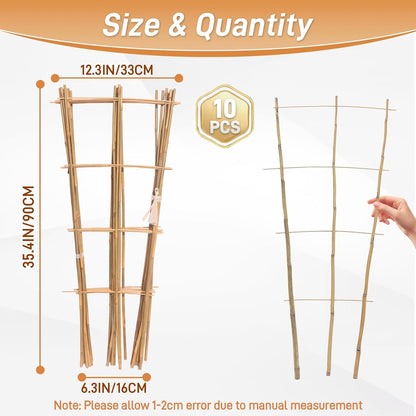 10 Pack 16" Bamboo Trellis for Climbing Plants, Fan-Shaped Plant Support
