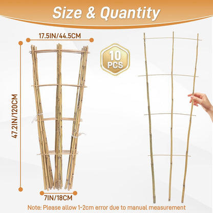 10 Pack 16" Bamboo Trellis for Climbing Plants, Fan-Shaped Plant Support