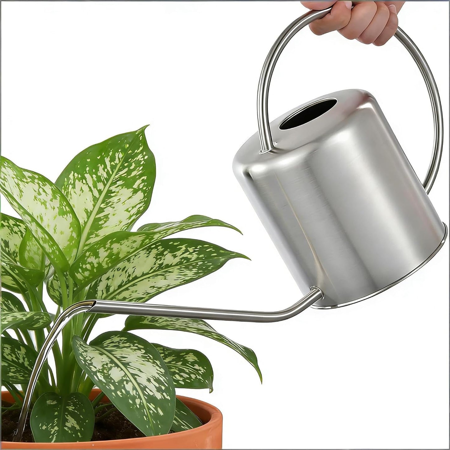 51 Oz Stainless Steel Watering Can Modern Style Watering Pot, Watering Can with Long Spout for Easy Pour, Water Outdoor Garden, Indoor Plant (Silver)
