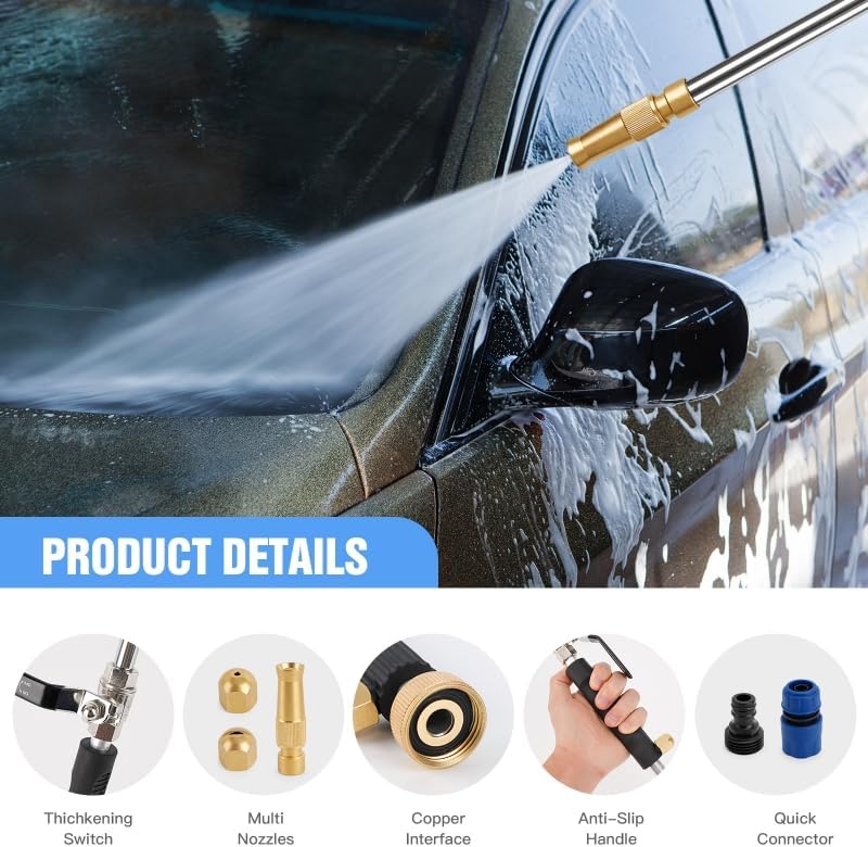 2026 Upgraded Jet Nozzle Power Washer Wand with 2 High Pressure Nozzles and Quick Connectors for Garden Hose, Hydro 2-in-1 High Pressure Heavy Duty Metal Nozzles for Watering Sprayer Cleaning Tool