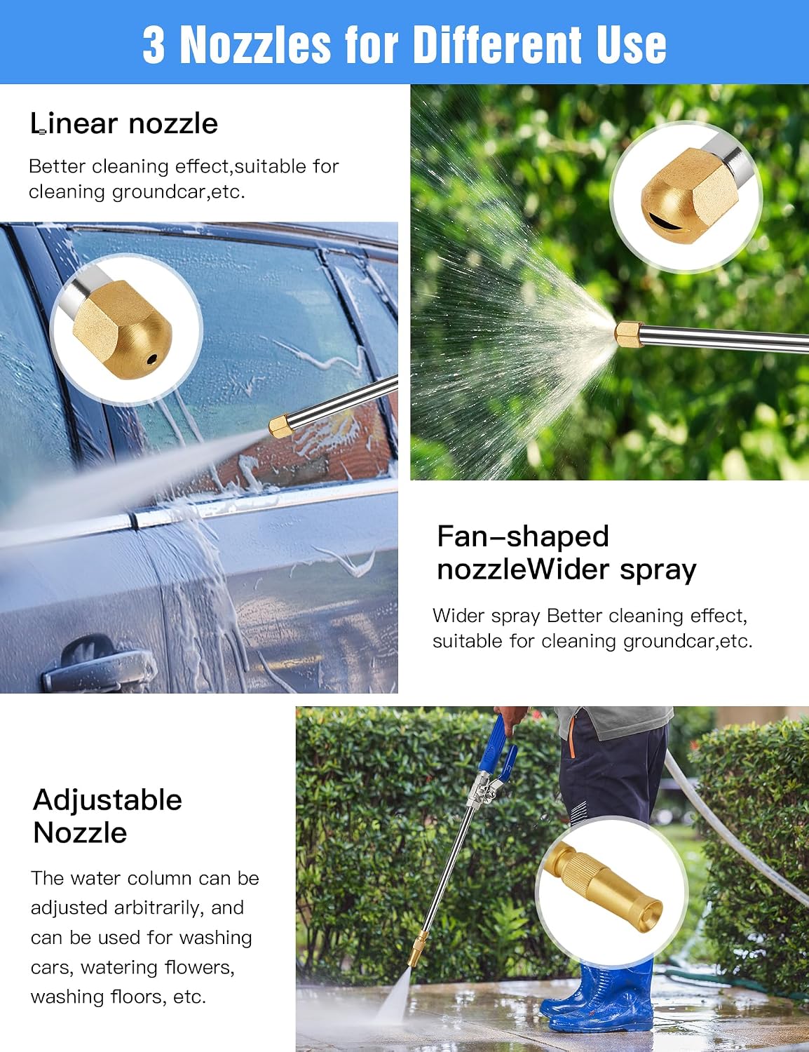 2026 Upgraded Jet Nozzle Power Washer Wand with 2 High Pressure Nozzles and Quick Connectors for Garden Hose, Hydro 2-in-1 High Pressure Heavy Duty Metal Nozzles for Watering Sprayer Cleaning Tool