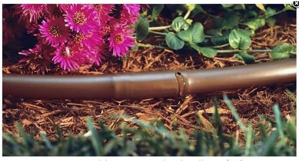 Drip Hose Emitter Tubing 100 Foot 1/2” - Brown Seeping Drip Soaker Hose with Emitter Hole Every 18” - More Reliable and Consistent Watering - Saves 80% more Water
