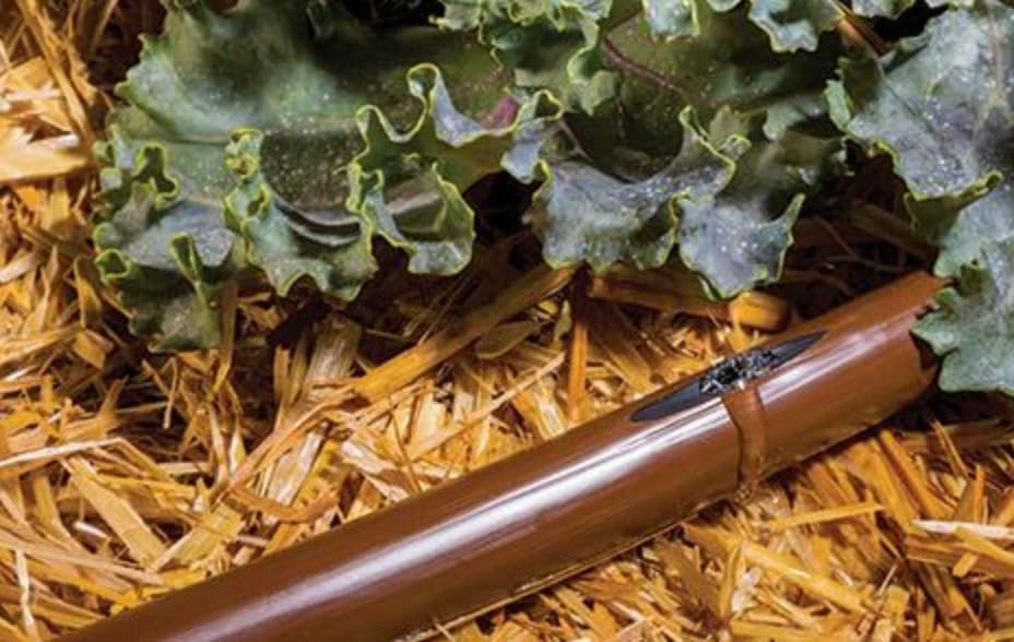 Drip Hose Emitter Tubing 100 Foot 1/2” - Brown Seeping Drip Soaker Hose with Emitter Hole Every 18” - More Reliable and Consistent Watering - Saves 80% more Water