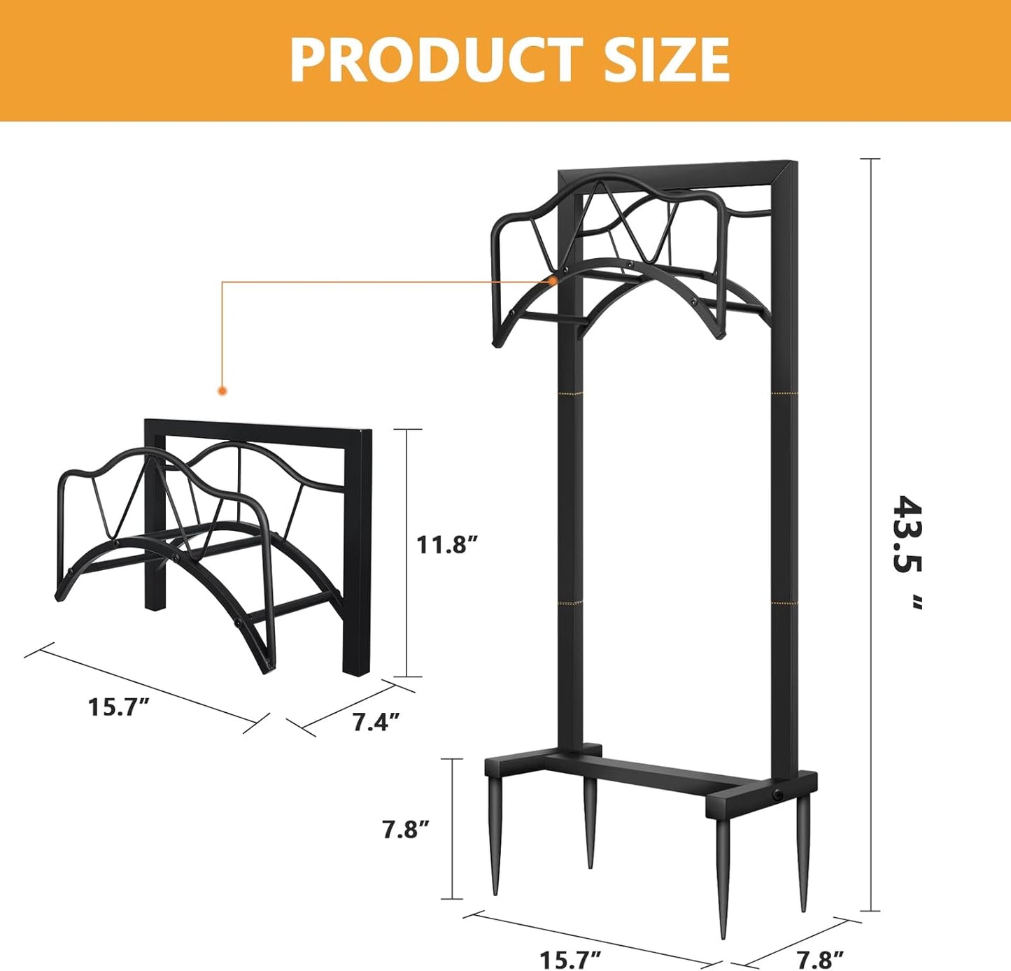 Freestanding Outdoor Garden Hose Holder, Heavy Duty Metal Storage Stand with 4 Spikes, Space Saving Organizer for Patio, Lawn, Backyard, Holds up to 150ft Hose, Black