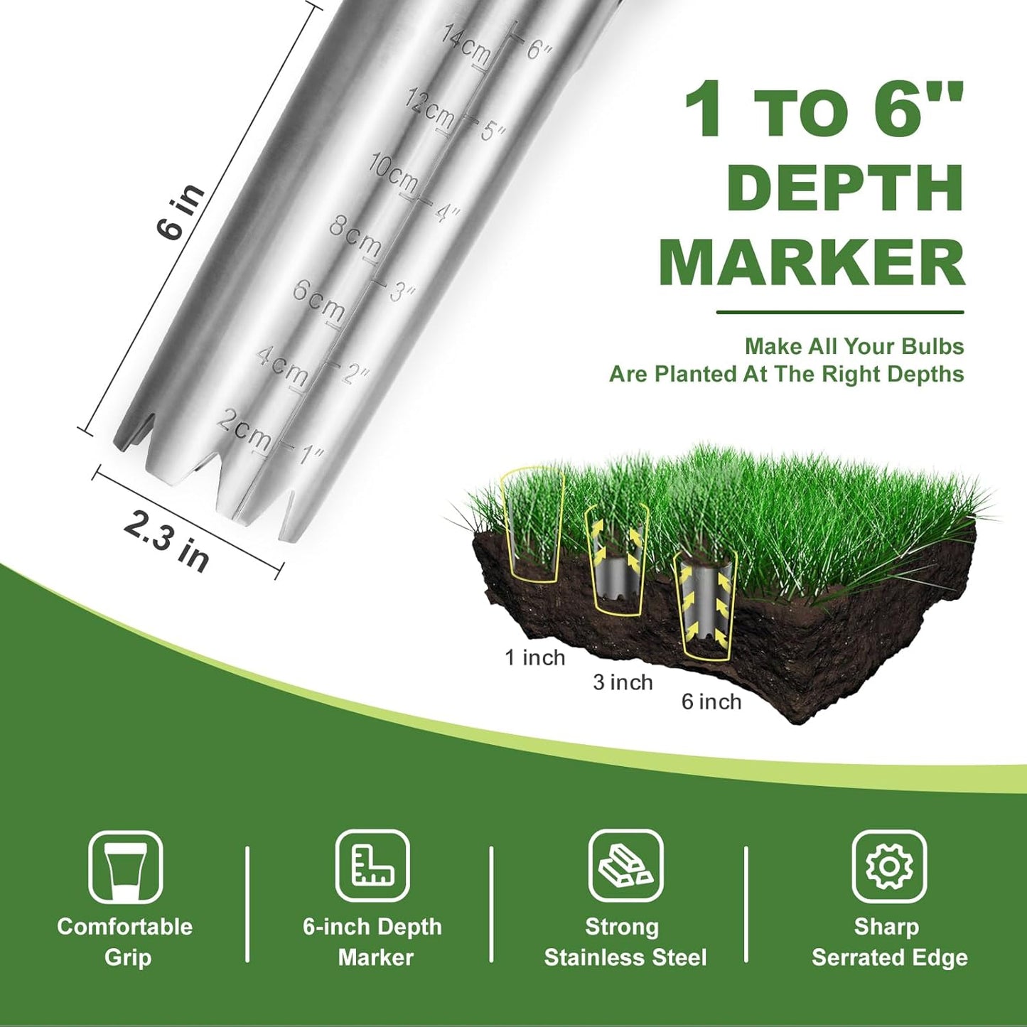 Bulb Planter Tool, 6 inches Depth Mark Tulip Bulb Planter Tool
