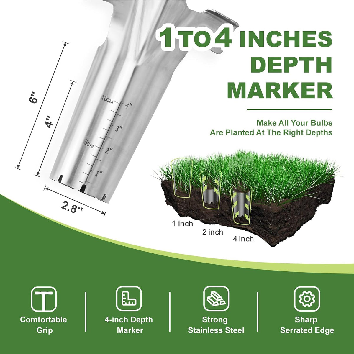 Bulb Planter Tool, 6 inches Depth Mark Tulip Bulb Planter Tool