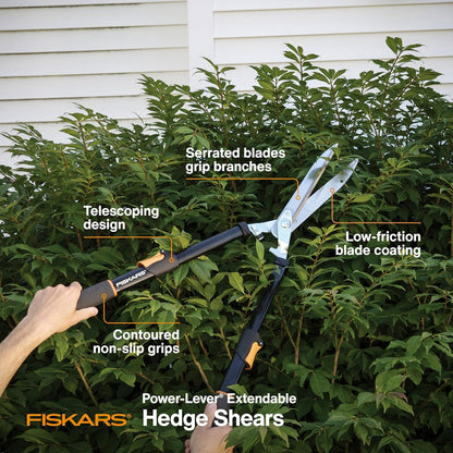 25"-33" Power-Lever Extendable Garden Hedge Shears, 10” Blades
