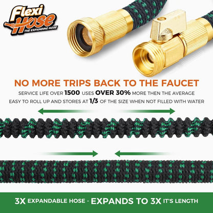 with 8 Function Nozzle, 25FT - Lightweight Expandable Garden Hose, No-Kink Flexibility, 3/4 Inch Solid Brass Fittings and Double Latex Core - Black and Green