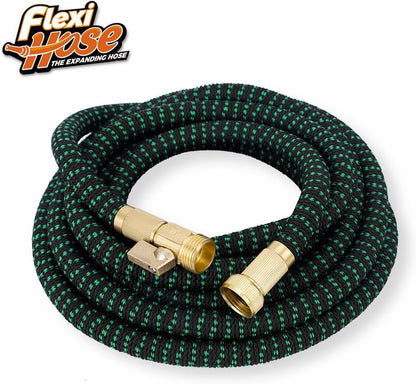 with 8 Function Nozzle, 25FT - Lightweight Expandable Garden Hose, No-Kink Flexibility, 3/4 Inch Solid Brass Fittings and Double Latex Core - Black and Green