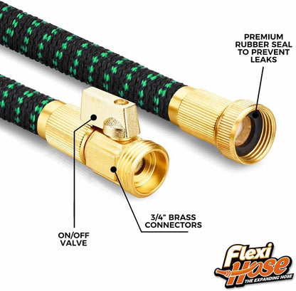 with 8 Function Nozzle, 25FT - Lightweight Expandable Garden Hose, No-Kink Flexibility, 3/4 Inch Solid Brass Fittings and Double Latex Core - Black and Green
