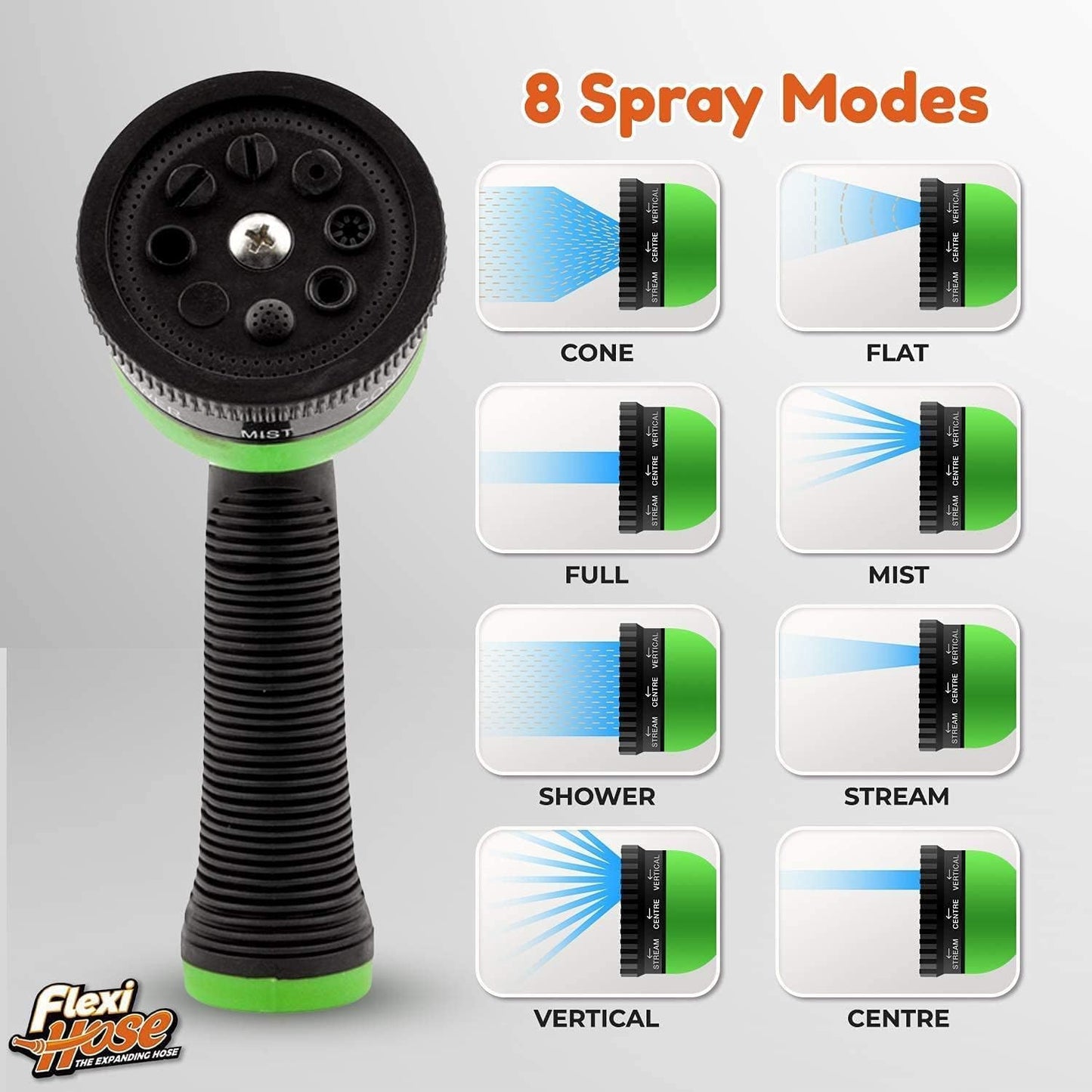 with 8 Function Nozzle, 25FT - Lightweight Expandable Garden Hose, No-Kink Flexibility, 3/4 Inch Solid Brass Fittings and Double Latex Core - Black and Green