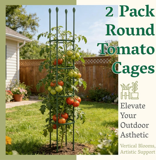 2 Pack Heavy Duty Round Tomato Cage | 63 Inch Rustproof Steel Core Plastic Coated Garden Tomato Trellis | Metal Large Plant Support for Tomato, Cucumber, Beans, Flowers, Vegetables Indoor Outdoor