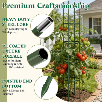 2 Pack Heavy Duty Round Tomato Cage | 63 Inch Rustproof Steel Core Plastic Coated Garden Tomato Trellis | Metal Large Plant Support for Tomato, Cucumber, Beans, Flowers, Vegetables Indoor Outdoor