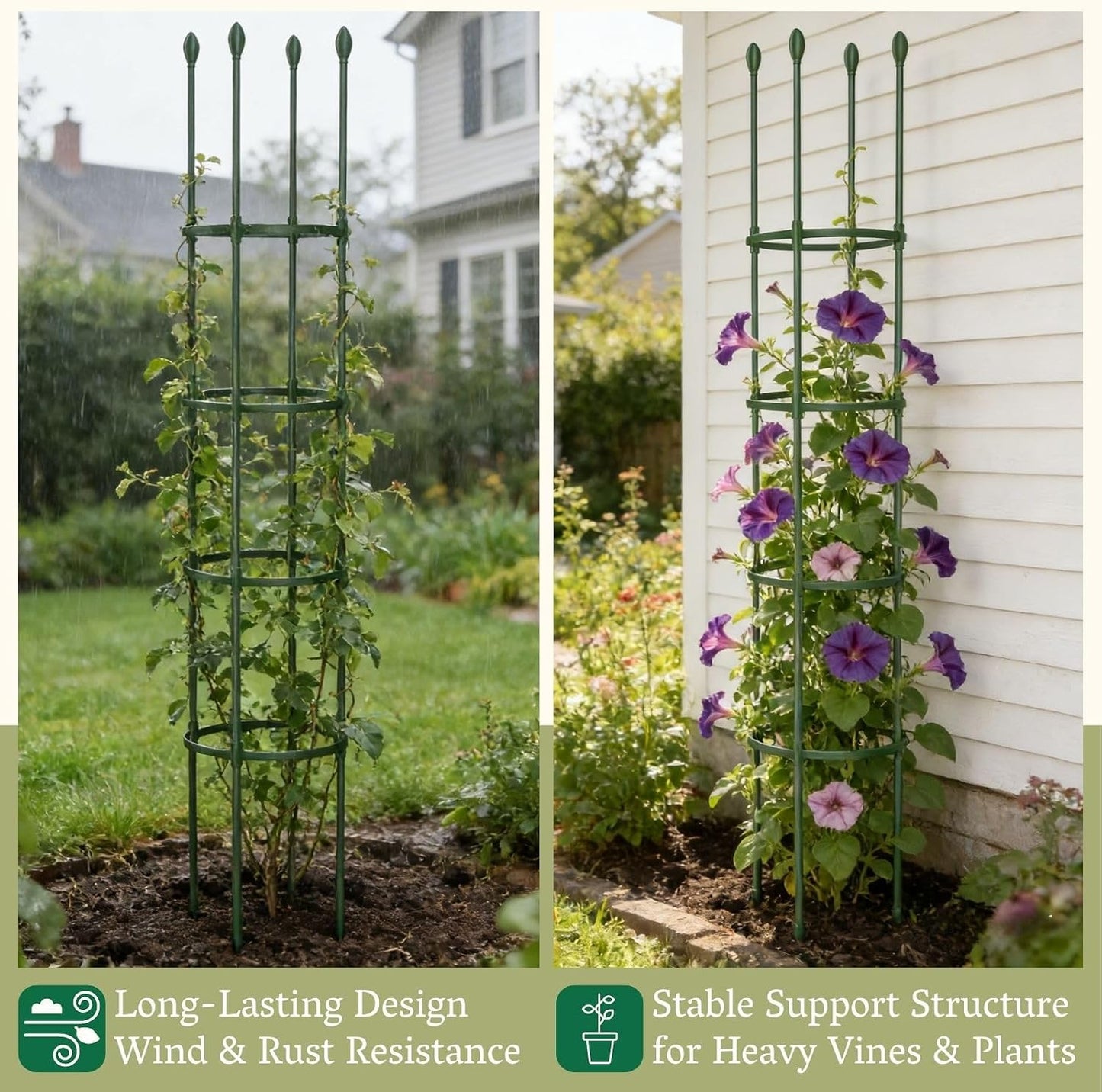 2 Pack Heavy Duty Round Tomato Cage | 63 Inch Rustproof Steel Core Plastic Coated Garden Tomato Trellis | Metal Large Plant Support for Tomato, Cucumber, Beans, Flowers, Vegetables Indoor Outdoor
