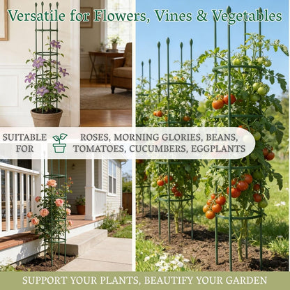 2 Pack Heavy Duty Round Tomato Cage | 63 Inch Rustproof Steel Core Plastic Coated Garden Tomato Trellis | Metal Large Plant Support for Tomato, Cucumber, Beans, Flowers, Vegetables Indoor Outdoor