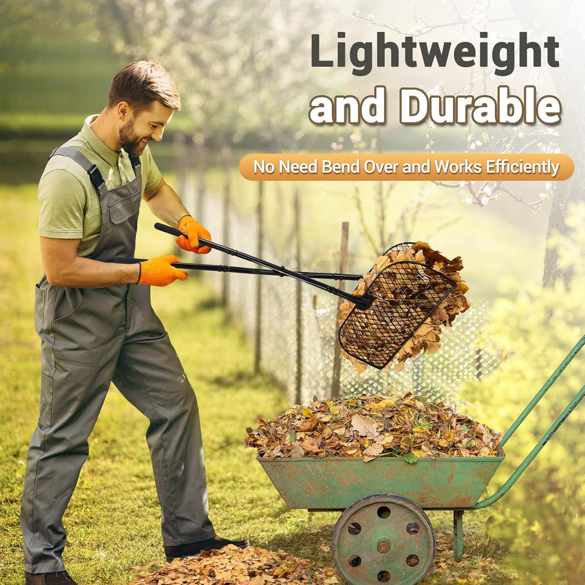 Leaf Grabber Rake with Long Handle, Lightweight Metal Leaves Rakes, Leaf Collector for Gardening, Leaf and Grass Picker Upper, Efficient and Labor-Saving Yard Rake Leaf Grabber No Bending Over