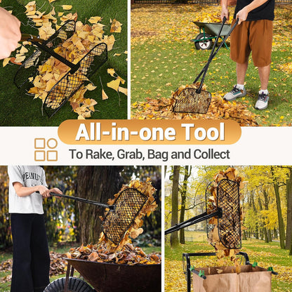 Leaf Grabber Rake with Long Handle, Lightweight Metal Leaves Rakes, Leaf Collector for Gardening, Leaf and Grass Picker Upper, Efficient and Labor-Saving Yard Rake Leaf Grabber No Bending Over
