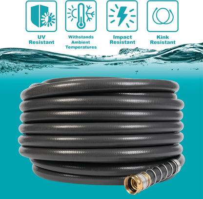 Flexogen Heavy Duty Garden Hose – 5/8 in x 100 ft, Leak-Proof Brass Couplings, Kink Resistant 8-Layer Design, 500 PSI, Made in USA