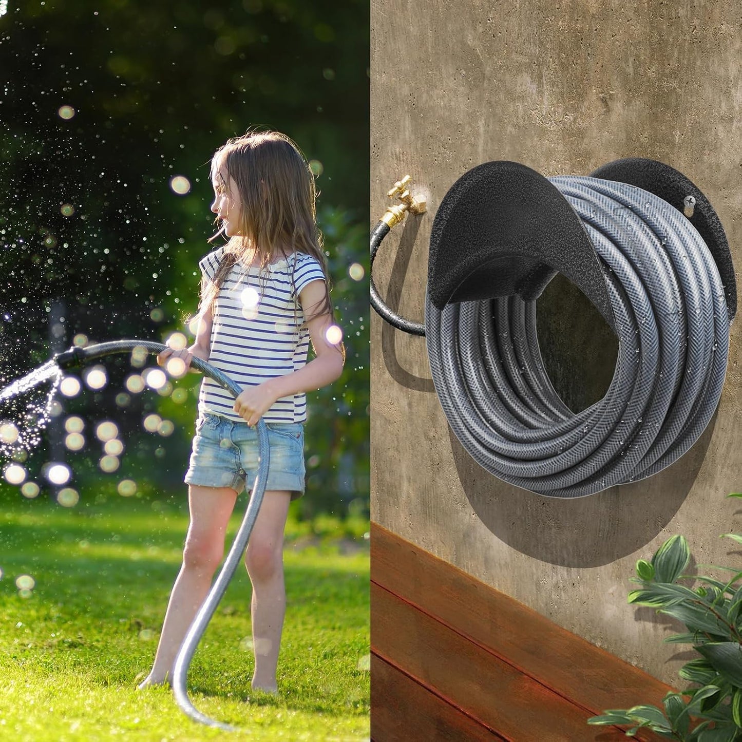 Garden Hose Holder Heavy Duty Wall Mount, High Carbon Steel Hose Hanger for Outside Yard, Rust Proof