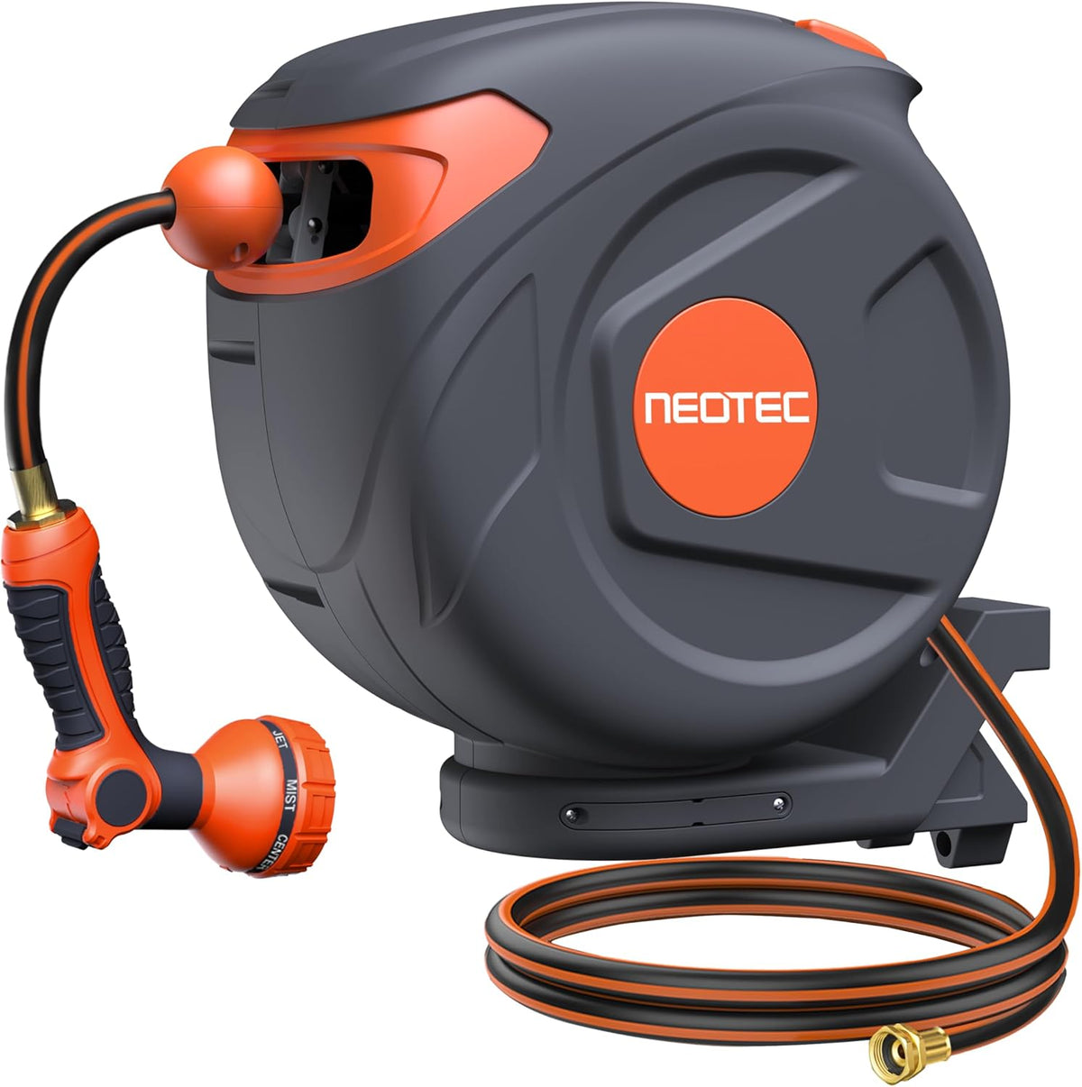 Heavy Duty Retractable Garden Hose Reel 1/2" x 50ft, Wall Mounted, Any Length Lock, 9 Pattern Nozzle, Automatic Slow Return, 180° Swivel & UV Resistant Design