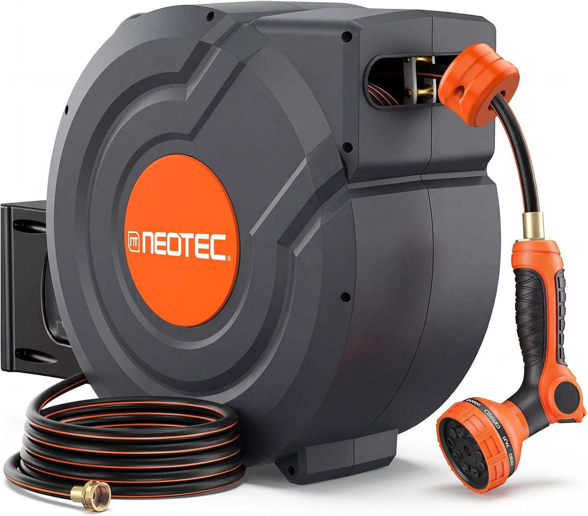Heavy Duty Retractable Garden Hose Reel 1/2" x 50ft, Wall Mounted, Any Length Lock, 9 Pattern Nozzle, Automatic Slow Return, 180° Swivel & UV Resistant Design