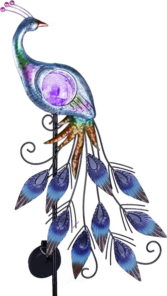 Solar Peacock Metal Garden Stake Outdoor Light 33"