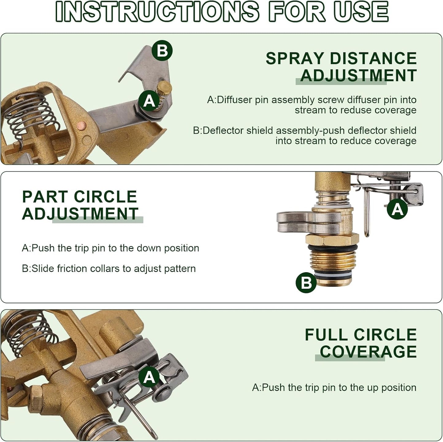 Brass Impact Sprinkler,Heavy Duty Brass Sprinklers for Yard Lawn Garden,Adjustable 20° - 360° Pattern, 20' - 41' Spray Distance