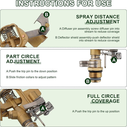 Brass Impact Sprinkler,Heavy Duty Brass Sprinklers for Yard Lawn Garden,Adjustable 20° - 360° Pattern, 20' - 41' Spray Distance