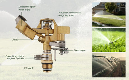 Brass Impact Sprinkler,Heavy Duty Brass Sprinklers for Yard Lawn Garden,Adjustable 20° - 360° Pattern, 20' - 41' Spray Distance
