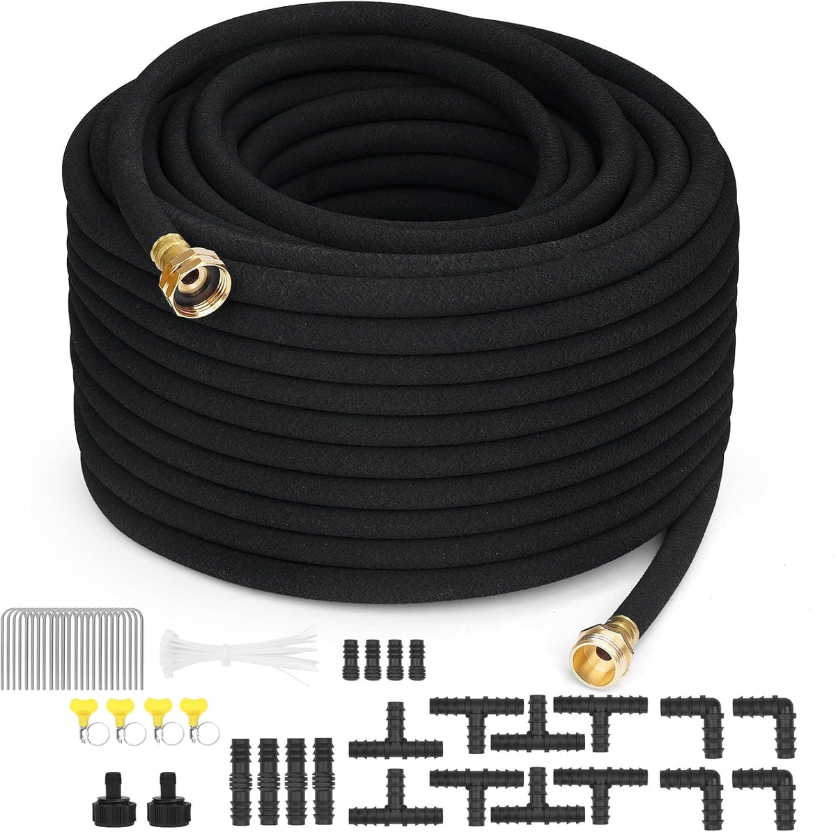 Heavy Duty Soaker Hose 150FT 1/2 Inch Rubber Garden Drip Irrigation Hose with Solid Brass Connector Water Saving Linkable Soaker Hose for Garden Bed Flower Vegetable Lawn