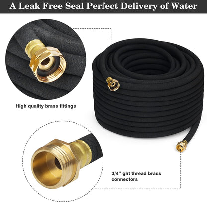 Heavy Duty Soaker Hose 150FT 1/2 Inch Rubber Garden Drip Irrigation Hose with Solid Brass Connector Water Saving Linkable Soaker Hose for Garden Bed Flower Vegetable Lawn