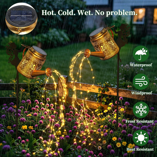 2 Pack Solar Watering Can Lights Outdoor Waterproof, Solar Garden Decorations with Fairy Cutouts, Magical Solar Lights for Yard Patio Lawn, Gardening Gifts for Mom Women