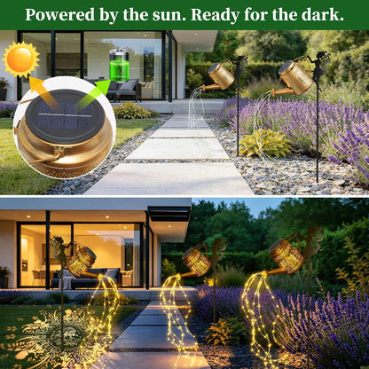 2 Pack Solar Watering Can Lights Outdoor Waterproof, Solar Garden Decorations with Fairy Cutouts, Magical Solar Lights for Yard Patio Lawn, Gardening Gifts for Mom Women