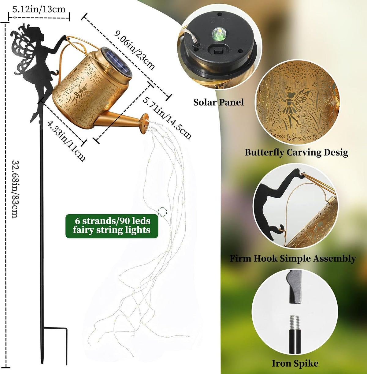 2 Pack Solar Watering Can Lights Outdoor Waterproof, Solar Garden Decorations with Fairy Cutouts, Magical Solar Lights for Yard Patio Lawn, Gardening Gifts for Mom Women