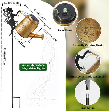 2 Pack Solar Watering Can Lights Outdoor Waterproof, Solar Garden Decorations with Fairy Cutouts, Magical Solar Lights for Yard Patio Lawn, Gardening Gifts for Mom Women