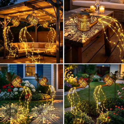 2 Pack Solar Watering Can Lights Outdoor Waterproof, Solar Garden Decorations with Fairy Cutouts, Magical Solar Lights for Yard Patio Lawn, Gardening Gifts for Mom Women