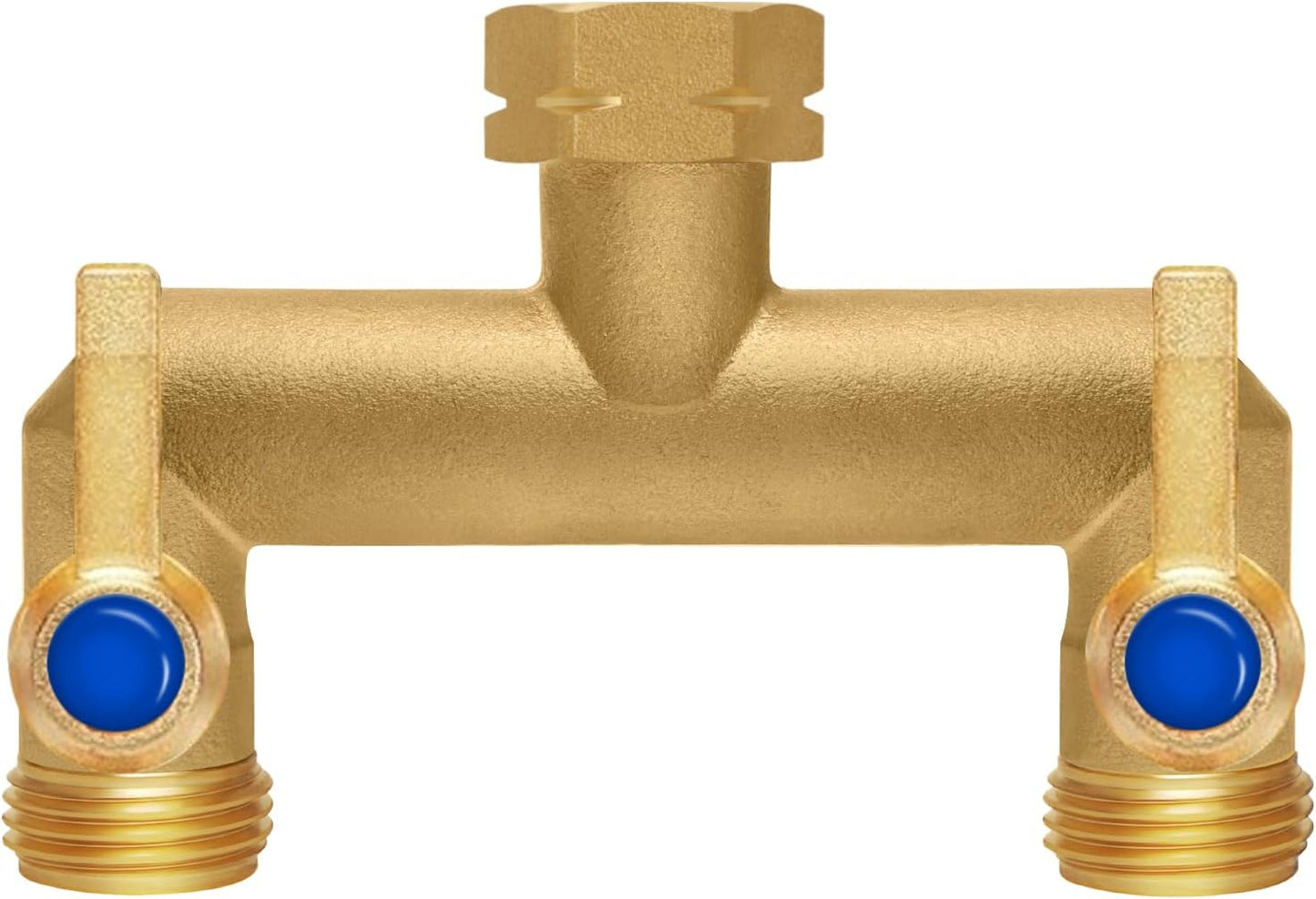 Brass Garden Hose Splitter, Garden Hose Splitter 2 Way Heavy Duty, With 2 304 Stainless Steel Extension Handles, 2-Way Y-Valve 3/4” GHT Threads (Increase Flow Style)