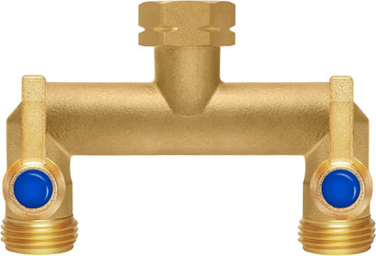 Brass Garden Hose Splitter, Garden Hose Splitter 2 Way Heavy Duty, With 2 304 Stainless Steel Extension Handles, 2-Way Y-Valve 3/4” GHT Threads (Increase Flow Style)
