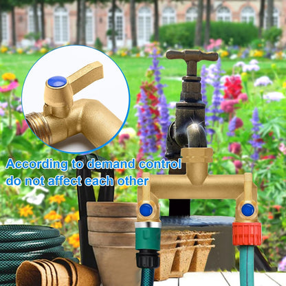 Brass Garden Hose Splitter, Garden Hose Splitter 2 Way Heavy Duty, With 2 304 Stainless Steel Extension Handles, 2-Way Y-Valve 3/4” GHT Threads (Increase Flow Style)
