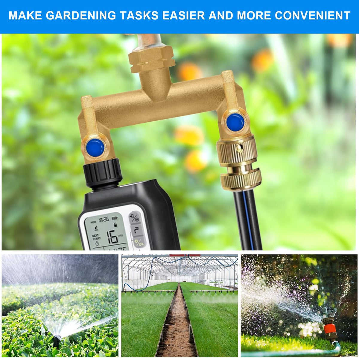 Brass Garden Hose Splitter, Garden Hose Splitter 2 Way Heavy Duty, With 2 304 Stainless Steel Extension Handles, 2-Way Y-Valve 3/4” GHT Threads (Increase Flow Style)