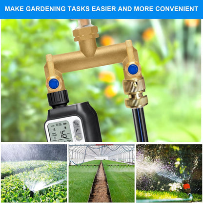 Brass Garden Hose Splitter, Garden Hose Splitter 2 Way Heavy Duty, With 2 304 Stainless Steel Extension Handles, 2-Way Y-Valve 3/4” GHT Threads (Increase Flow Style)